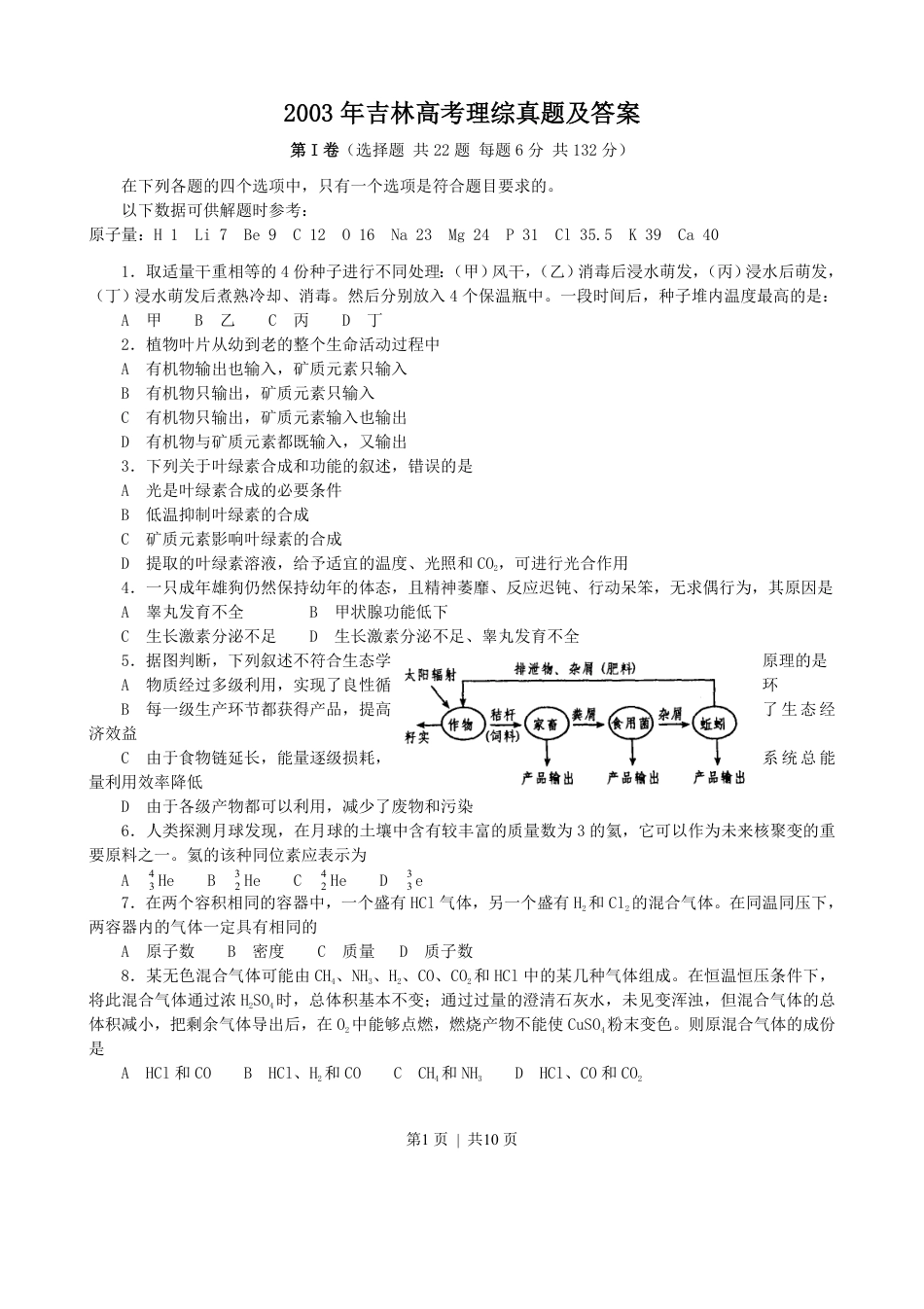 2003年吉林高考理综真题及答案.pdf_第1页