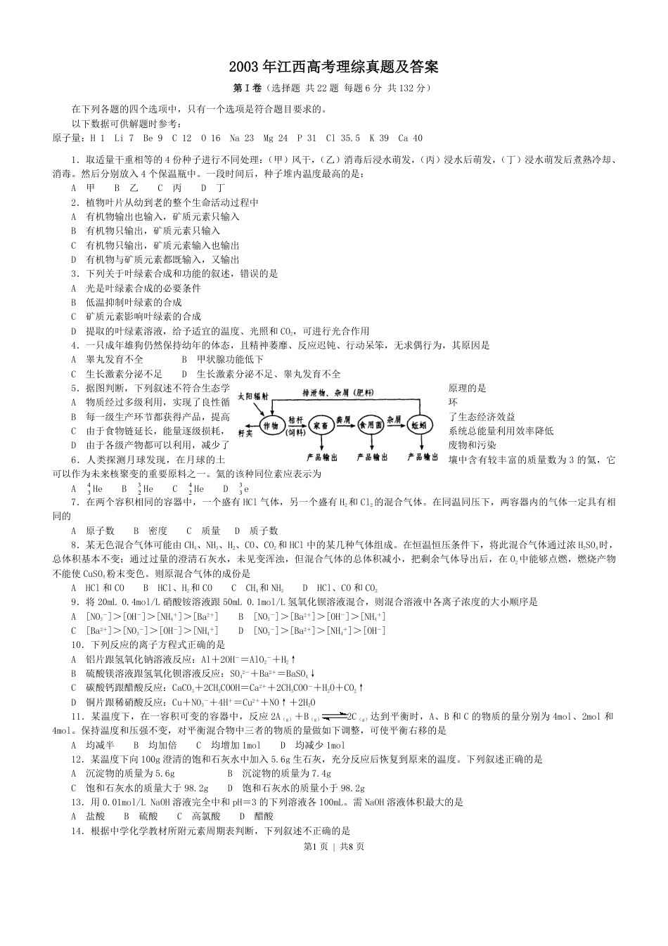 2003年江西高考理综真题及答案.pdf_第1页