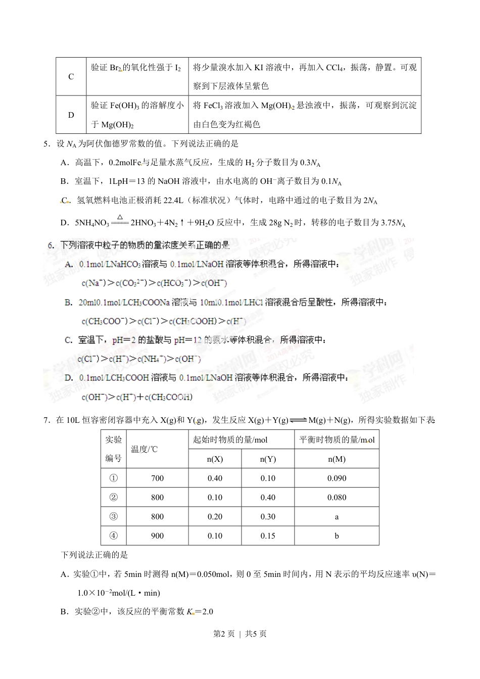 2014年高考化学试卷（四川）（空白卷）.pdf_第2页