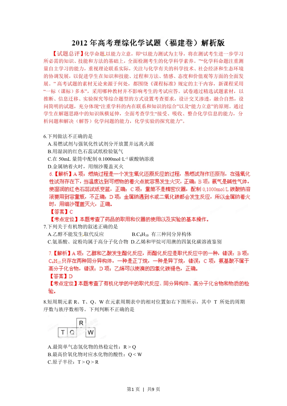 2012年高考化学试卷（福建）（解析卷）.pdf_第1页