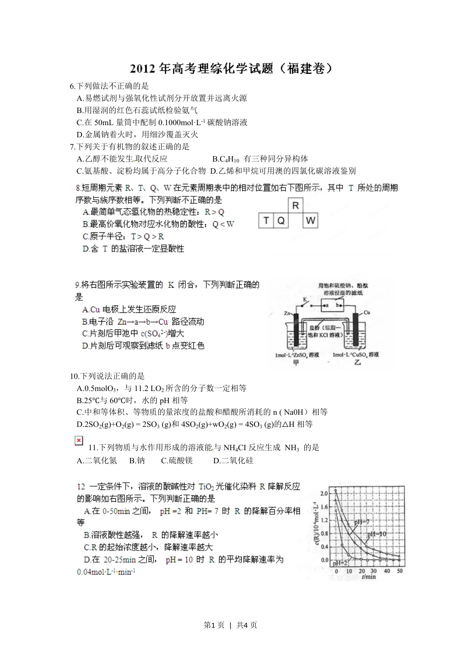 2012年高考化学试卷（福建）（空白卷）.pdf_第1页