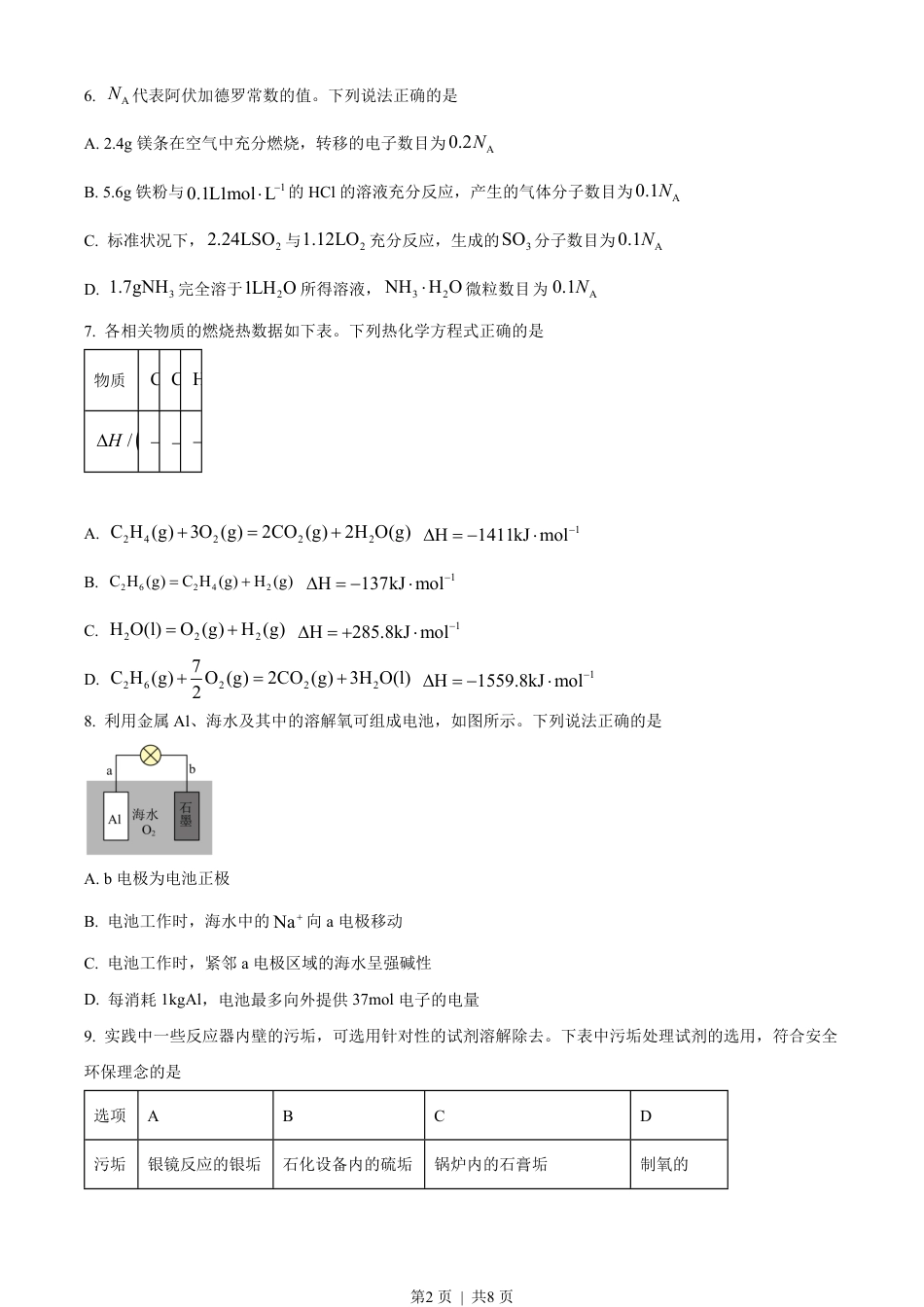 2023年高考化学试卷（海南）（空白卷）.pdf_第2页