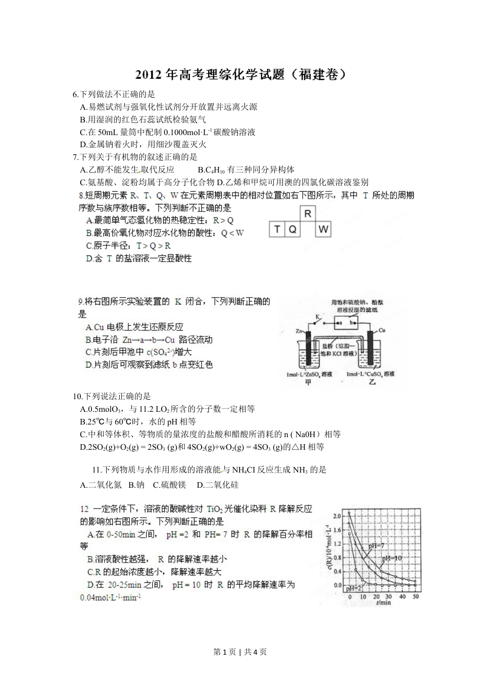 2012年高考化学试卷（福建）（空白卷）.doc_第1页