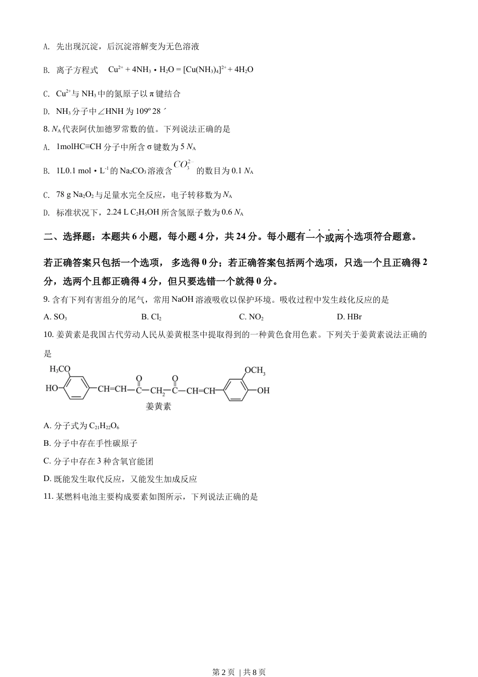 2020年高考化学试卷（海南）（空白卷）.docx_第2页