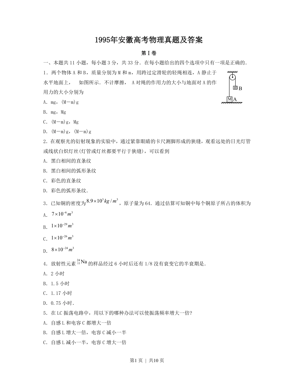 1995年安徽高考物理真题及答案.pdf_第1页