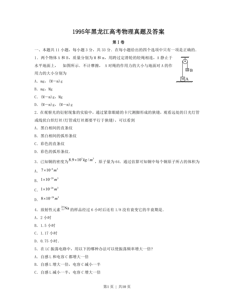 1995年黑龙江高考物理真题及答案.pdf_第1页