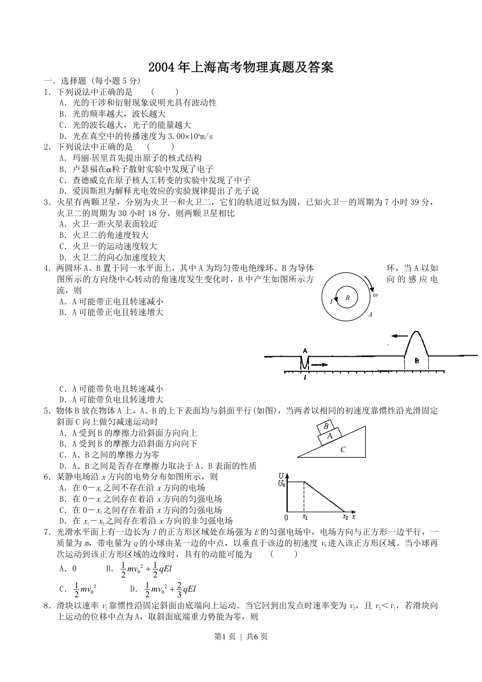 2004年上海高考物理真题及答案.pdf_第1页