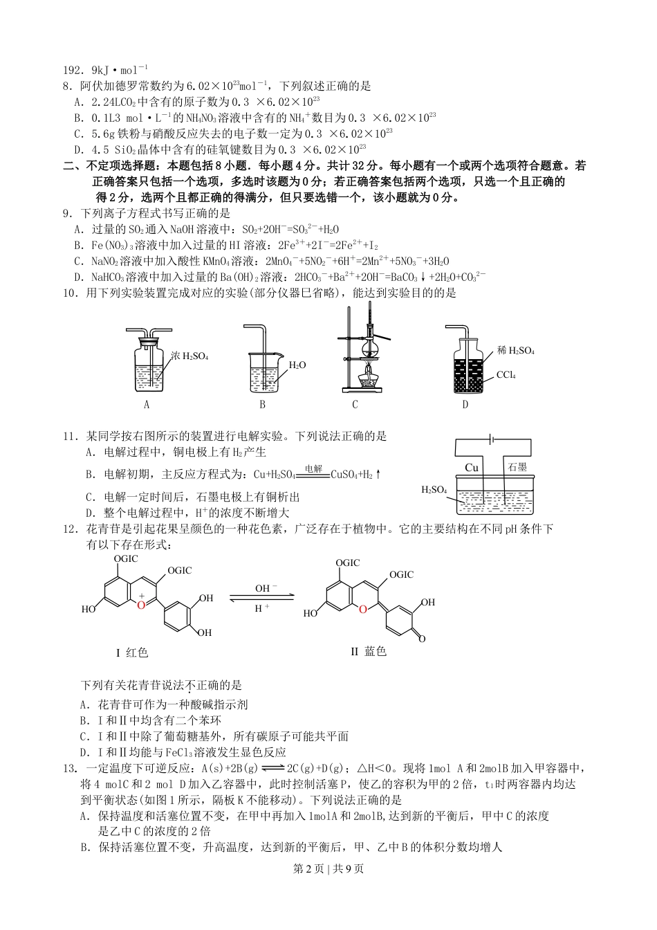 2007年江苏高考化学真题及答案.doc_第2页