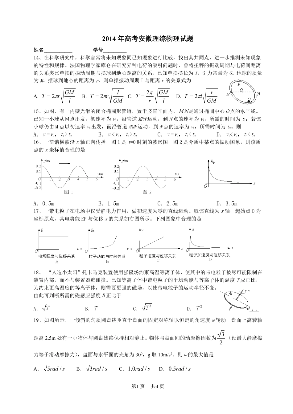 2014年高考物理试卷（安徽）（空白卷）.pdf_第1页