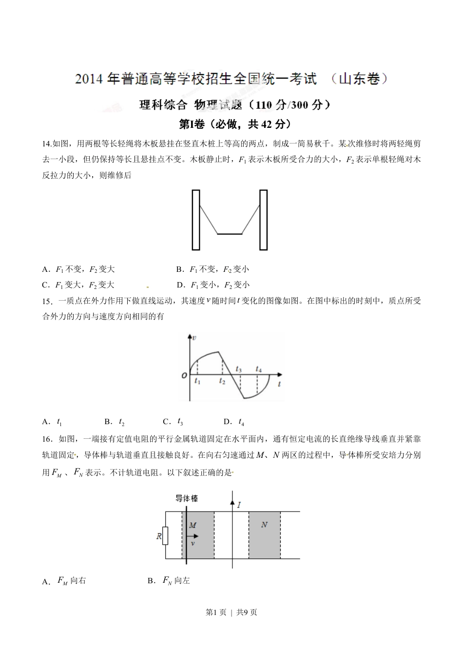 2014年高考物理试卷（山东）（空白卷）.pdf_第1页