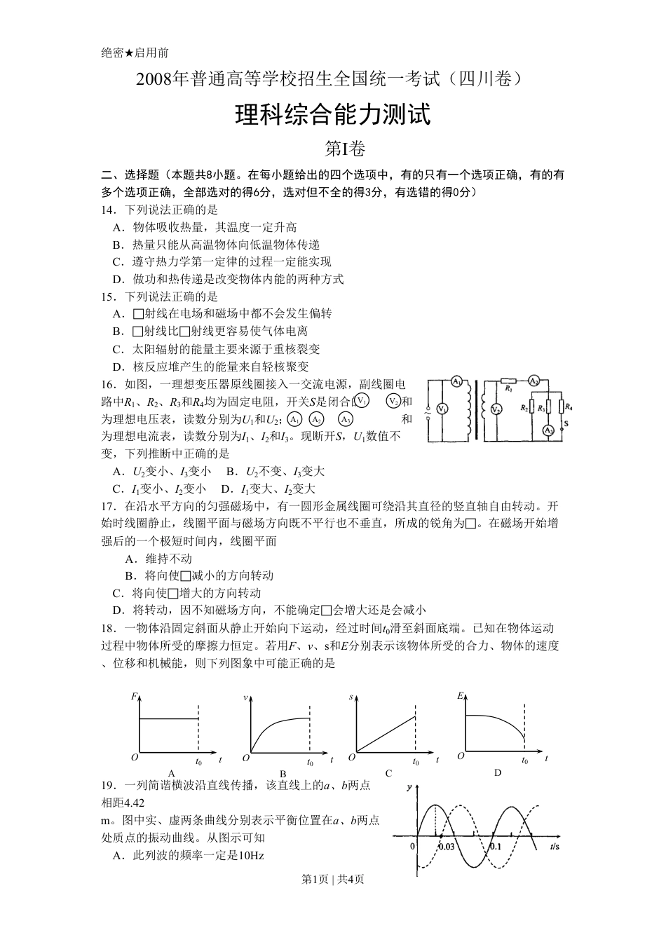 2008年高考物理真题（四川）（空白卷）.pdf_第1页