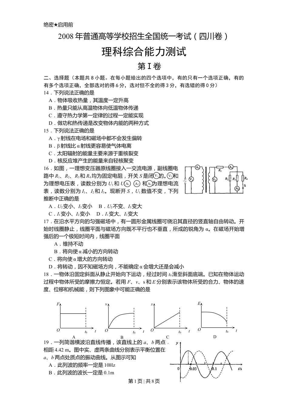 2008年高考物理真题（四川）（解析卷）.doc_第1页