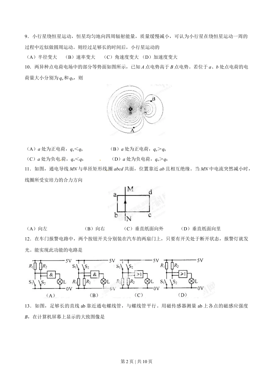 2013年高考物理试卷（上海）（空白卷）.doc_第2页