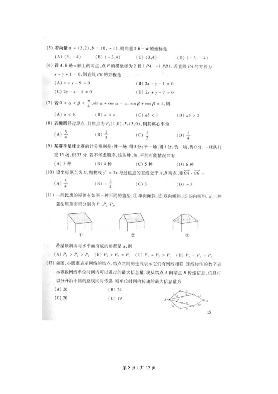 2001年天津高考文科数学真题及答案(图片版).doc_第2页