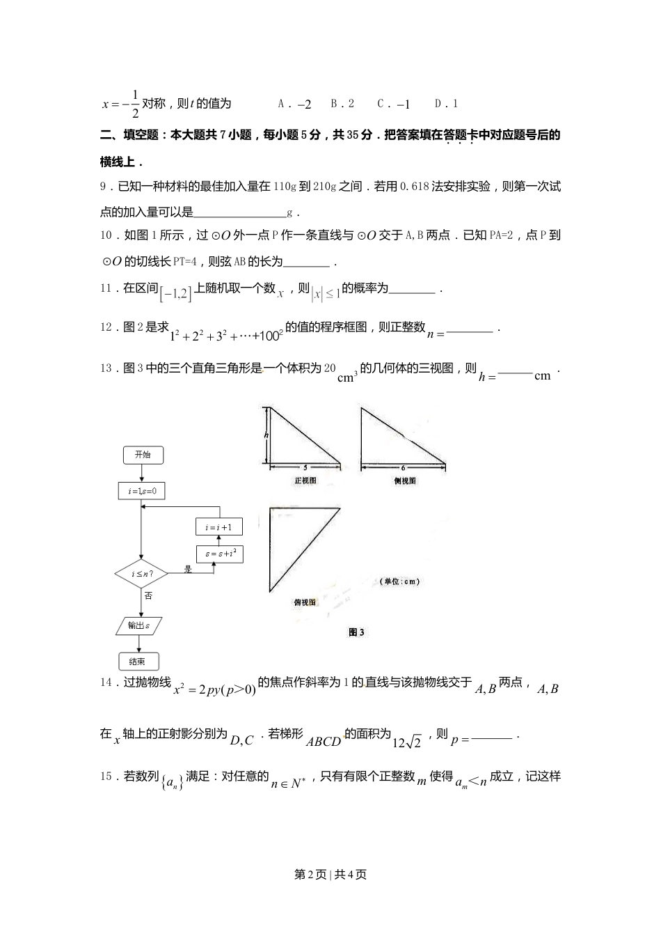 2010年高考数学试卷（理）（湖南）（空白卷）.doc_第2页