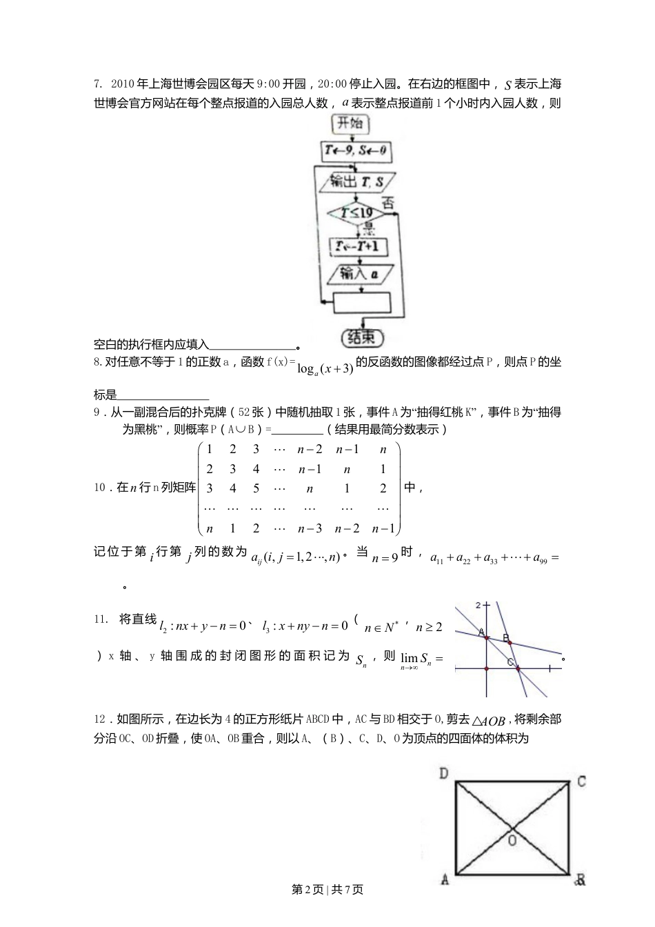 2010年高考数学试卷（理）（上海）（空白卷）.doc_第2页