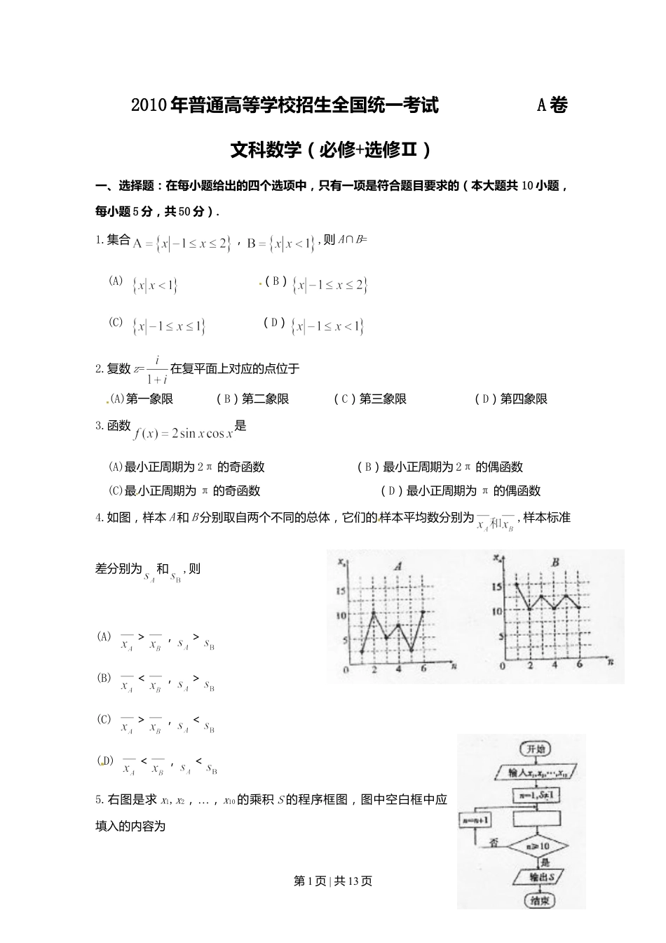 2010年高考数学试卷（文）（陕西）（解析卷）.doc_第1页