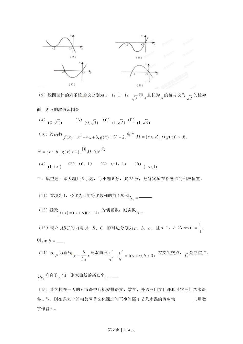 2012年高考数学试卷（文）（重庆）（空白卷）.doc_第2页