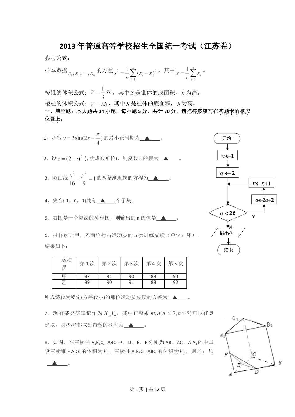 2013年高考数学试卷（江苏）（解析卷）.doc_第1页