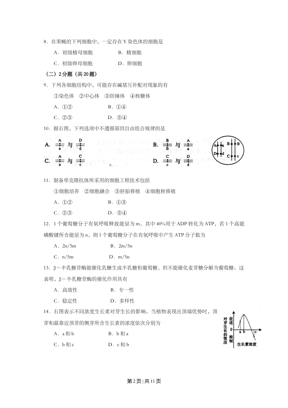 2008年高考生物试卷（上海）（空白卷）.doc_第2页