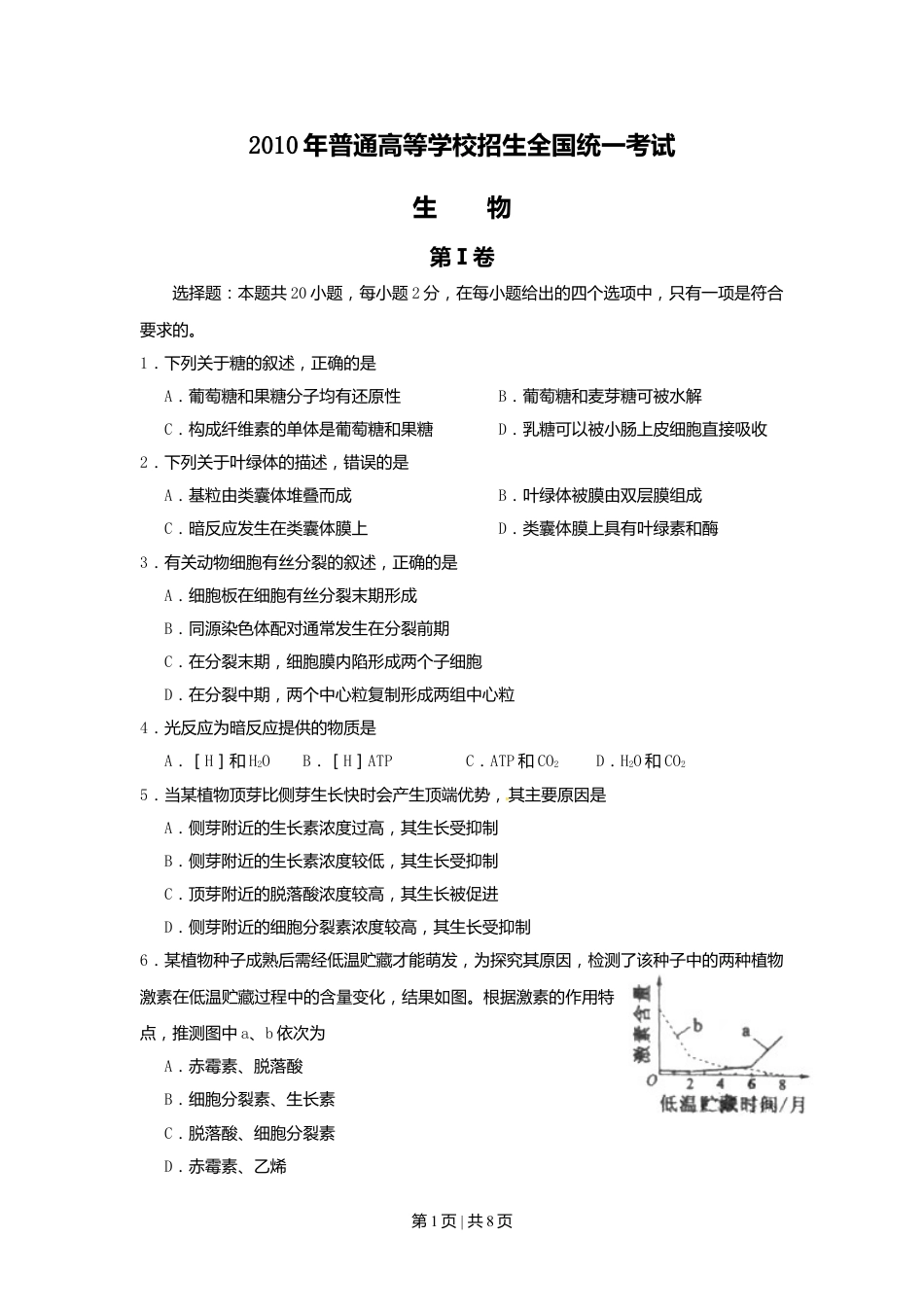 2010年高考生物试卷（海南）（空白卷）.doc_第1页