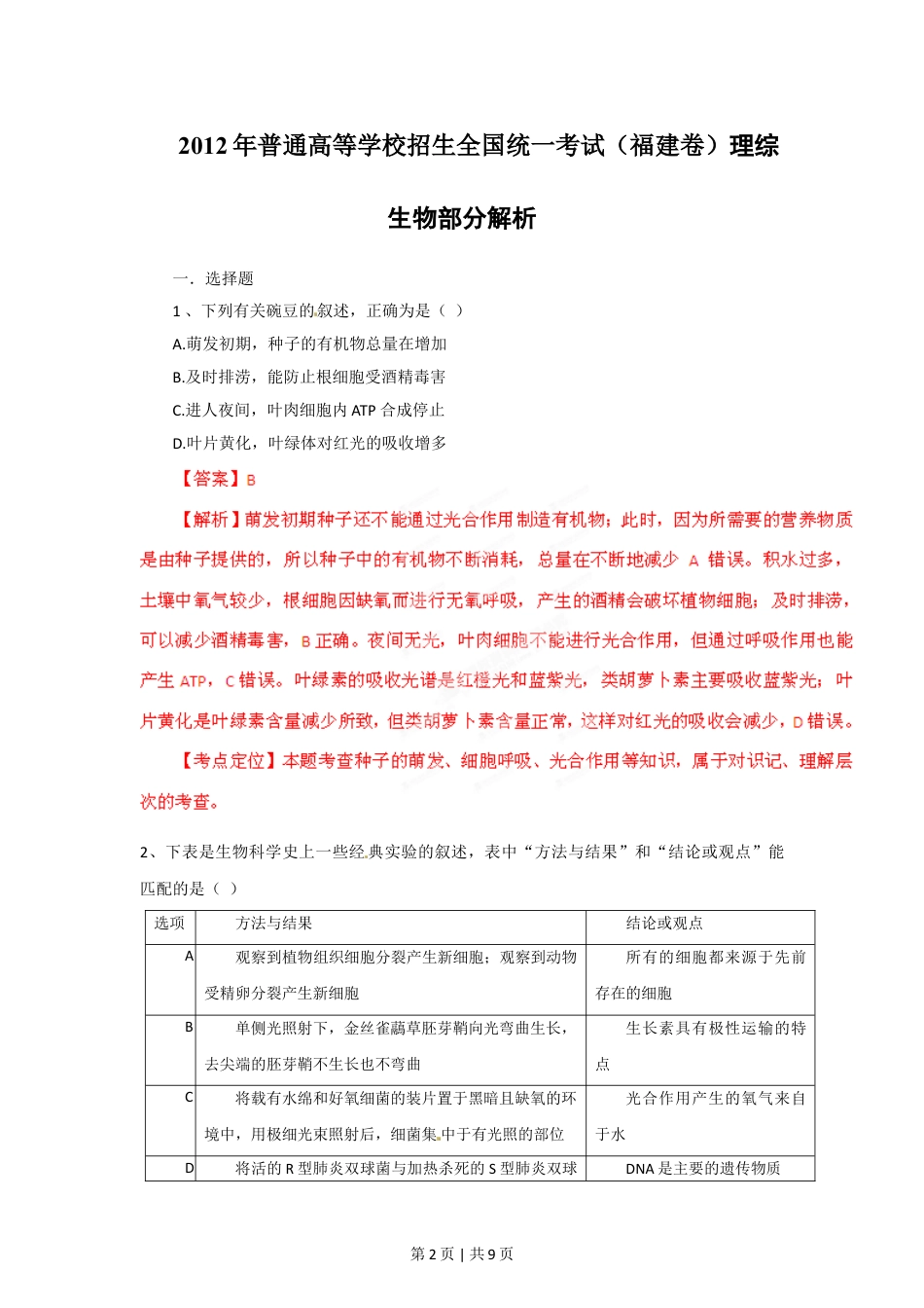 2012年高考生物试卷（福建）（解析卷）.doc_第2页