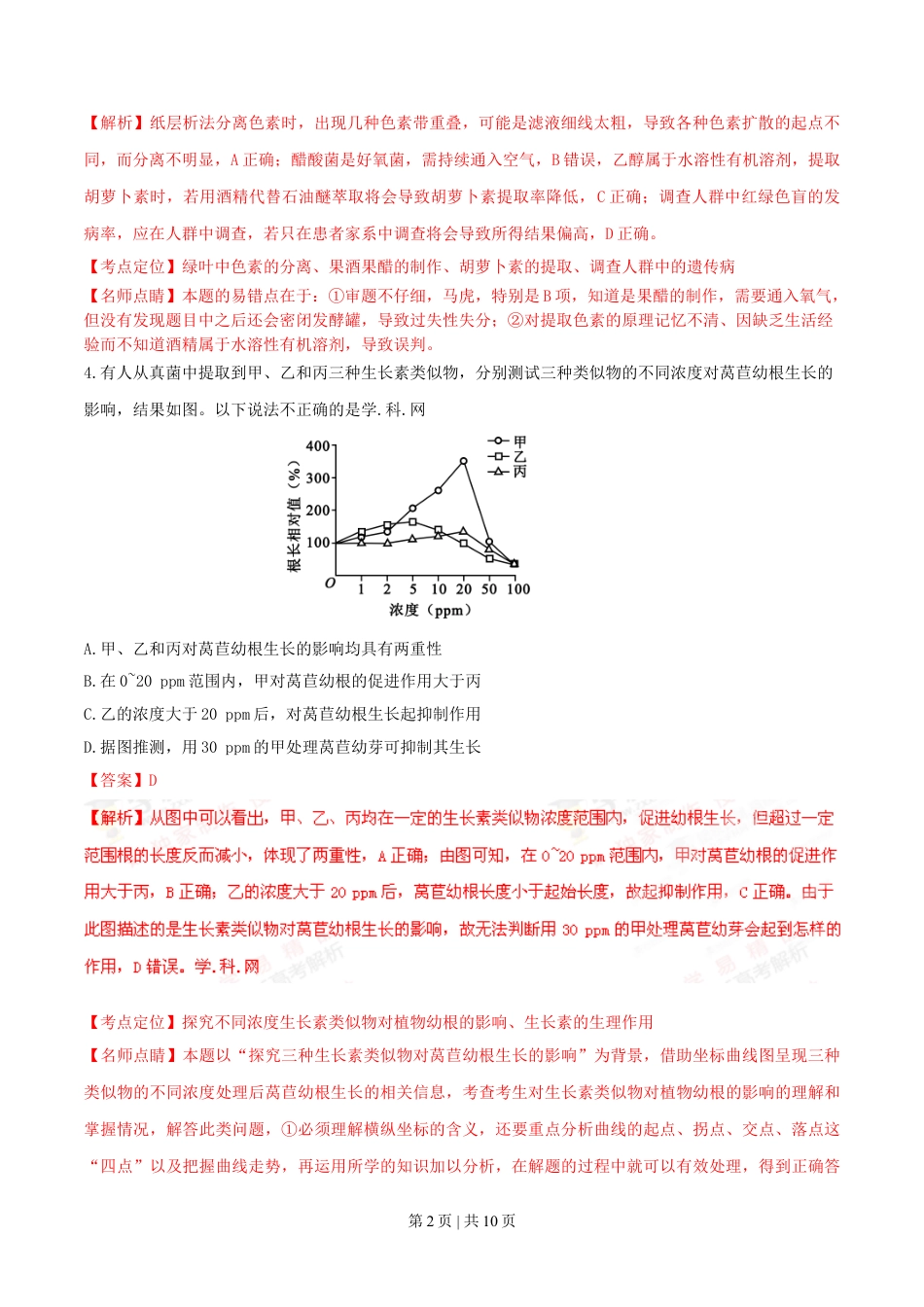 2016年高考生物试卷（四川）（解析卷）.doc_第2页