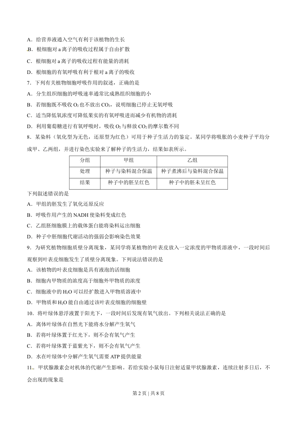 2017年高考生物试卷（海南）（空白卷）.doc_第2页