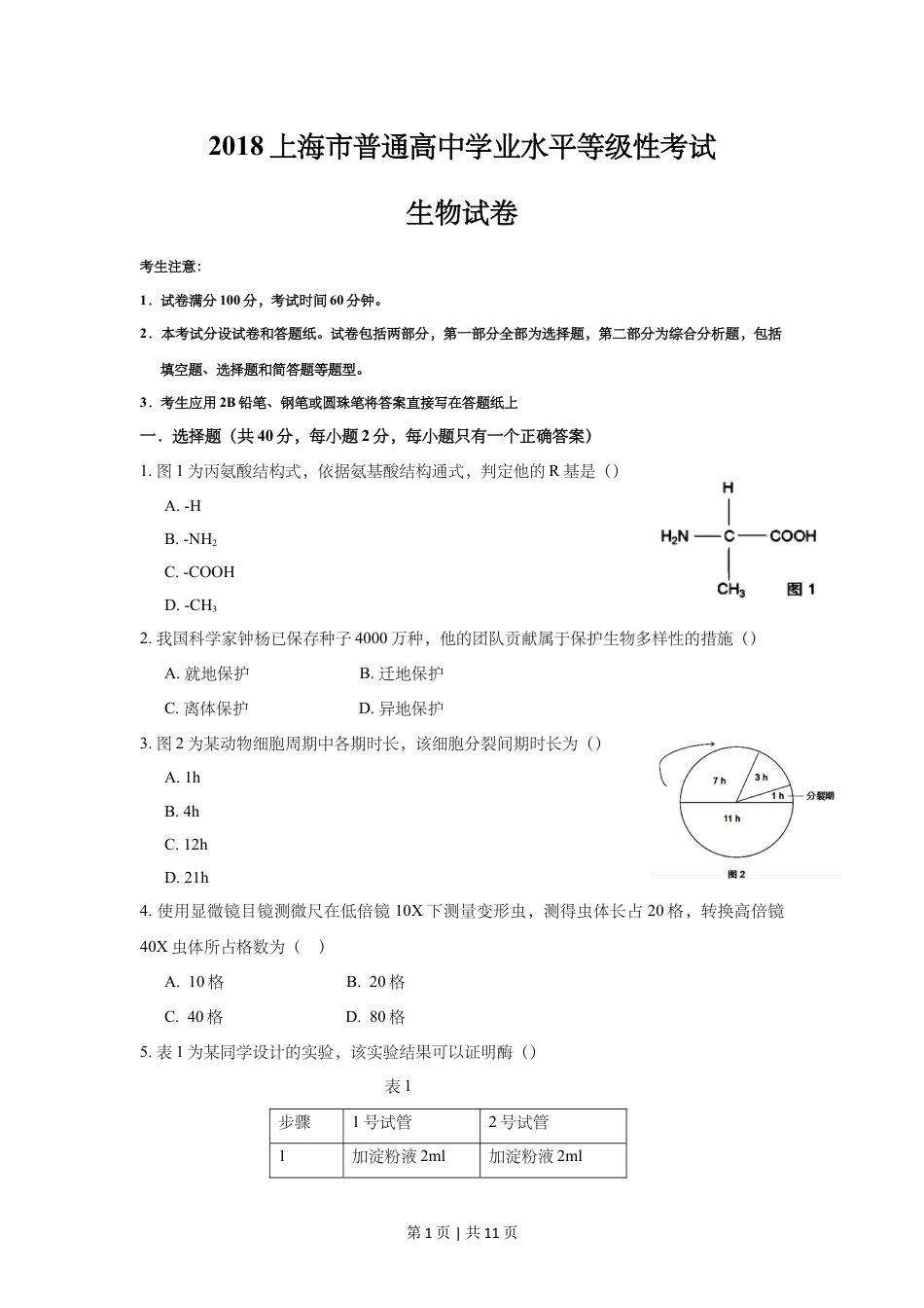 2018年高考生物试卷（上海）（空白卷）.doc_第1页