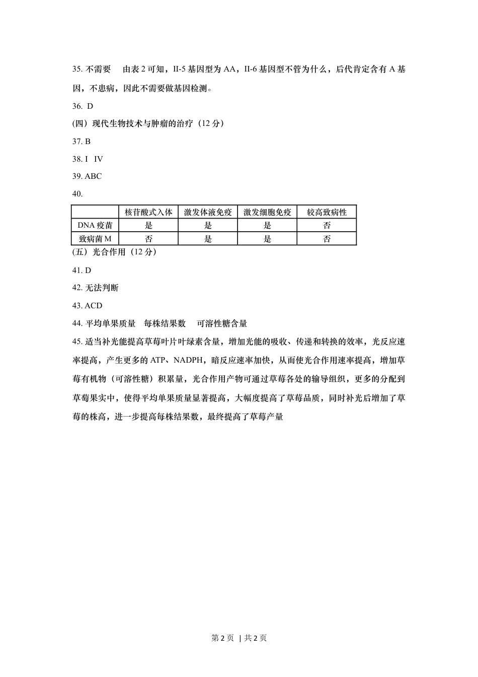 2019年高考生物试卷（上海）（答案卷）.docx_第2页