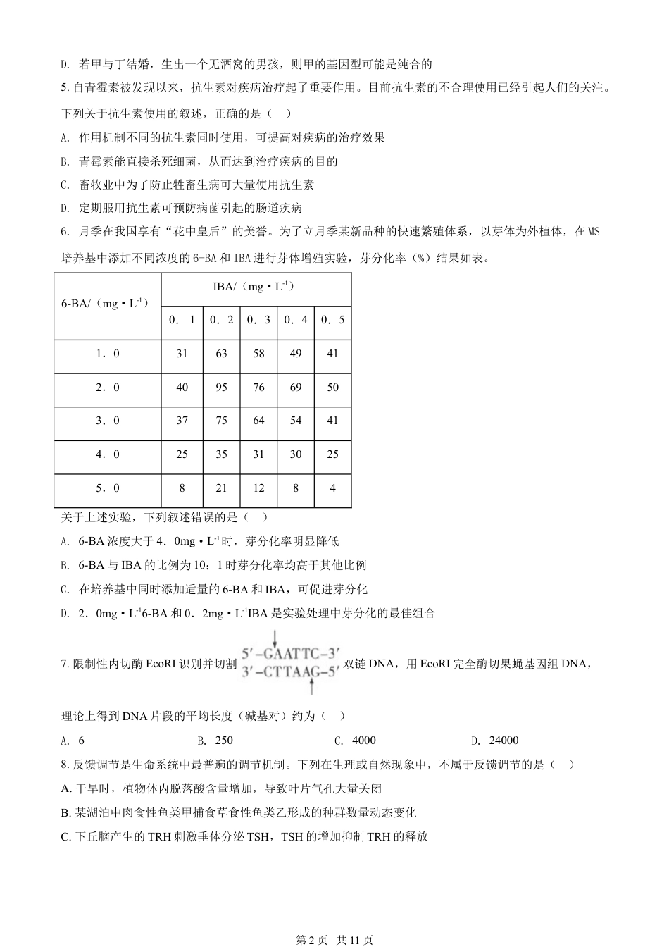 2021年高考生物试卷（湖北）（空白卷）.doc_第2页