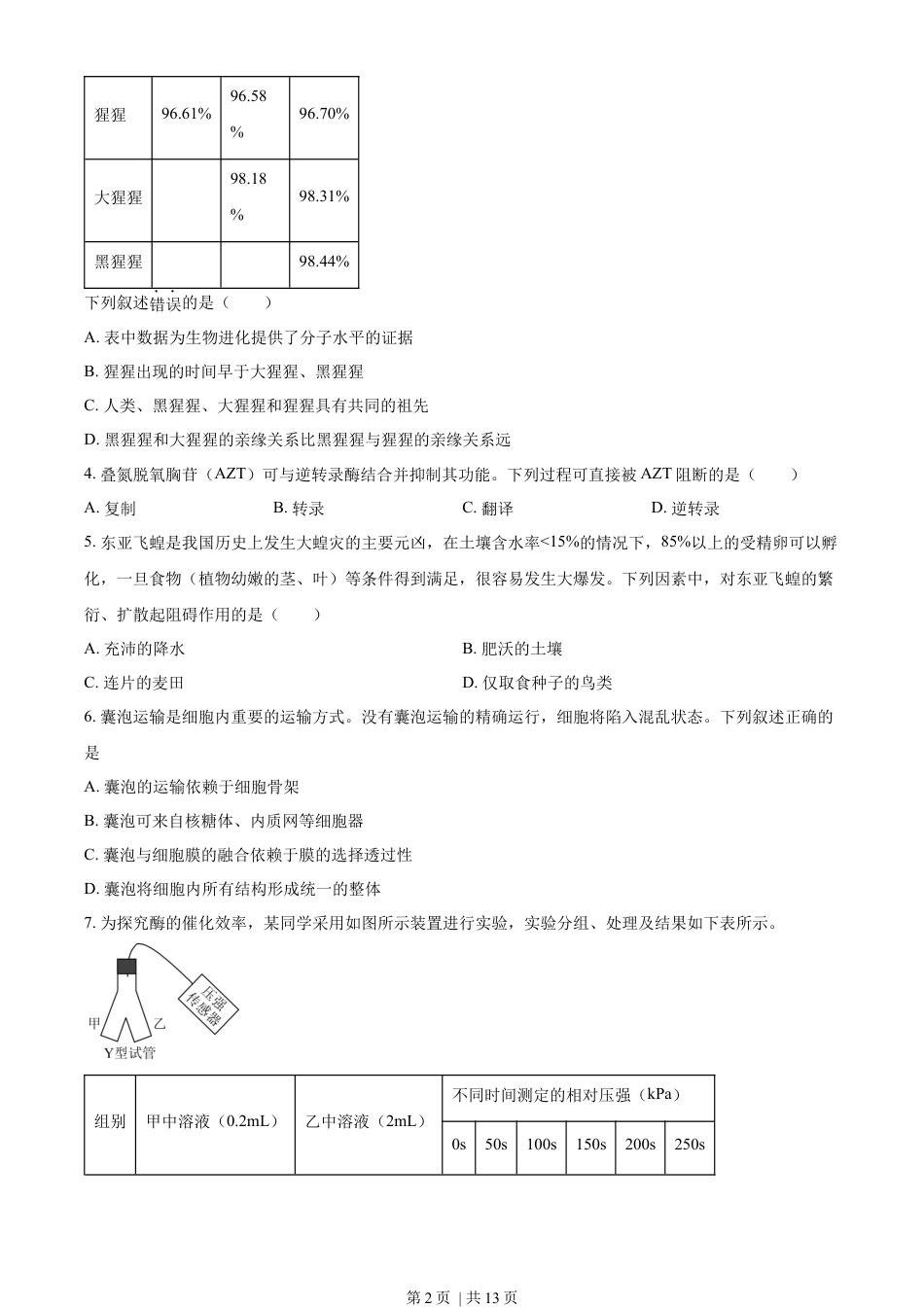 2023年高考生物试卷（浙江）【6月】（空白卷）.docx_第2页