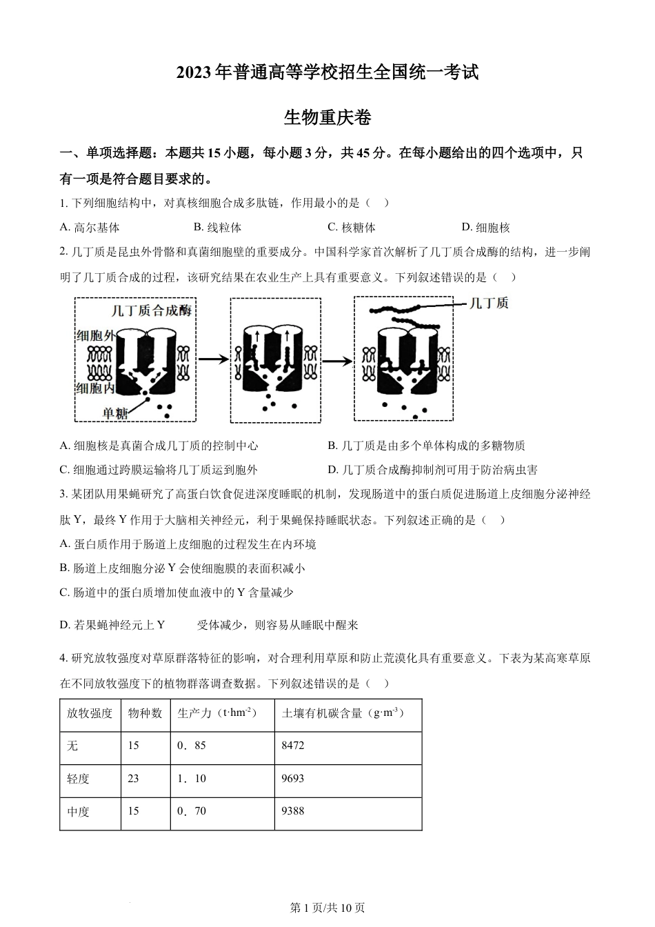 2023年高考生物试卷（重庆）（空白卷）.docx_第1页