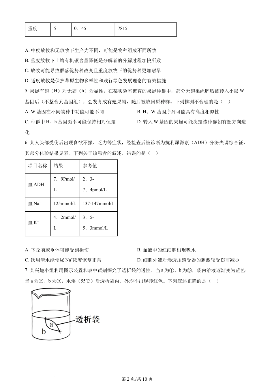 2023年高考生物试卷（重庆）（空白卷）.docx_第2页