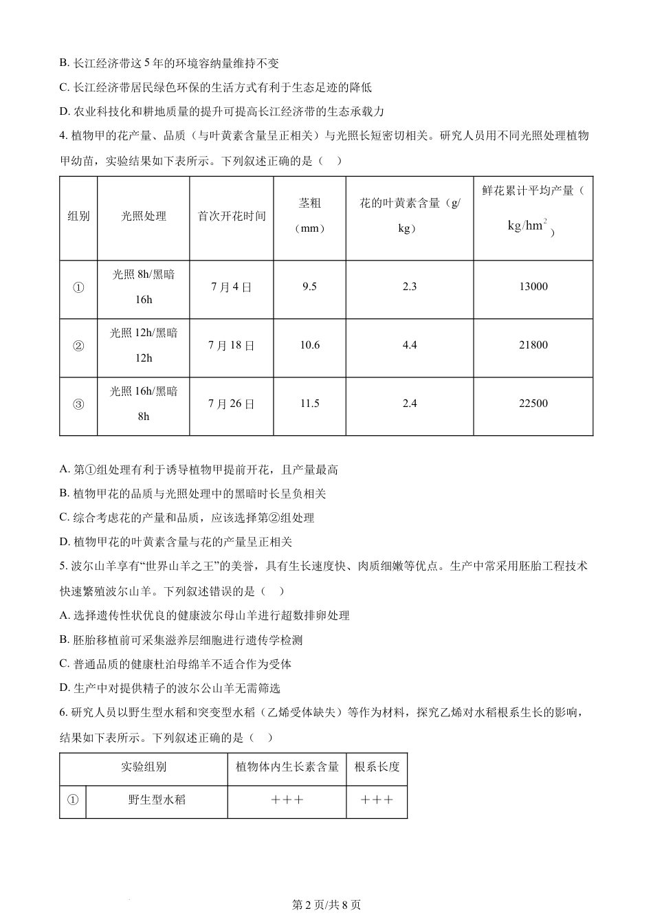 2024年高考生物试卷（湖北）（空白卷）.docx_第2页