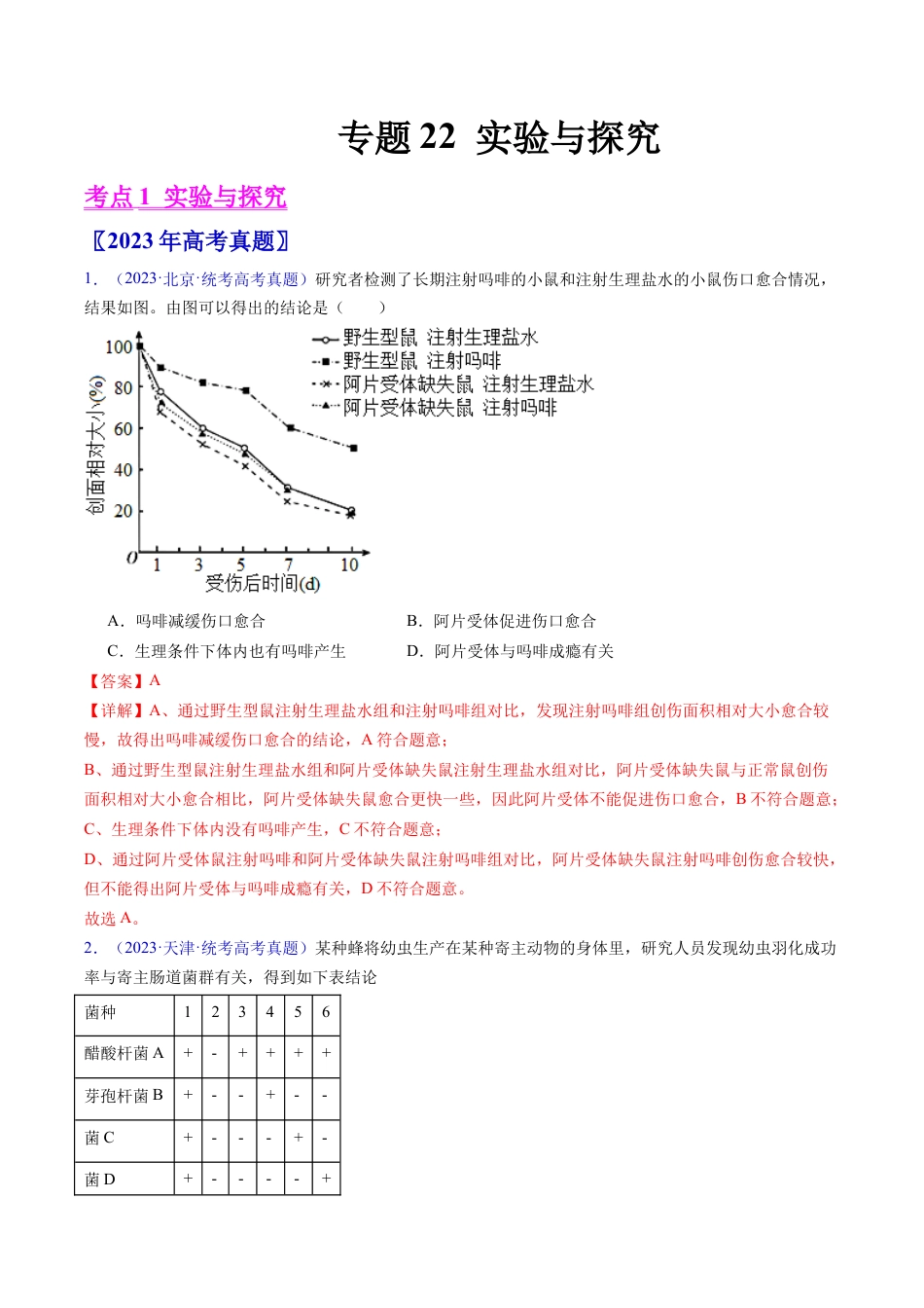 专题22 实验与探究-五年（2019-2023）高考生物真题分项汇编（全国通用）（解析版）.docx_第1页