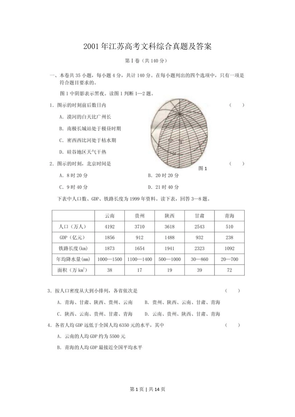 2001年江苏高考文科综合真题及答案(图片版).doc_第1页