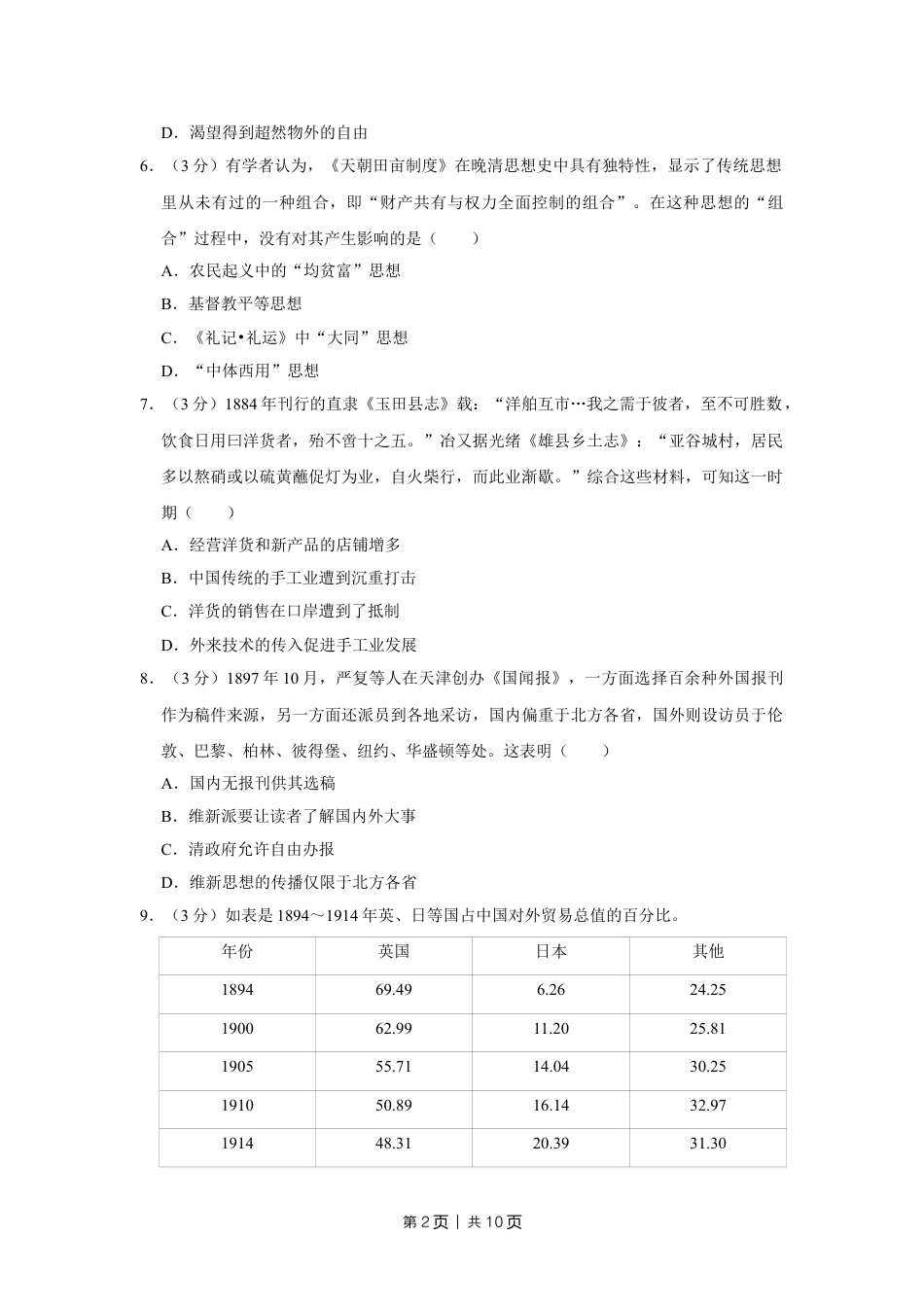 2016年高考历史试卷（江苏）（空白卷）   .doc_第2页