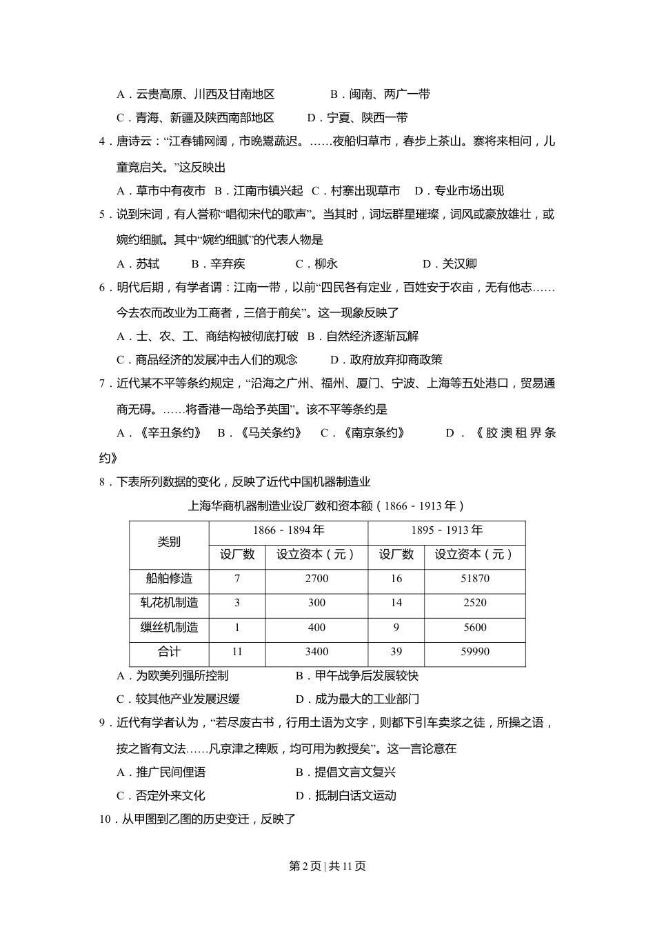 2016年高考历史试卷（浙江）（4月）（空白卷）.doc_第2页