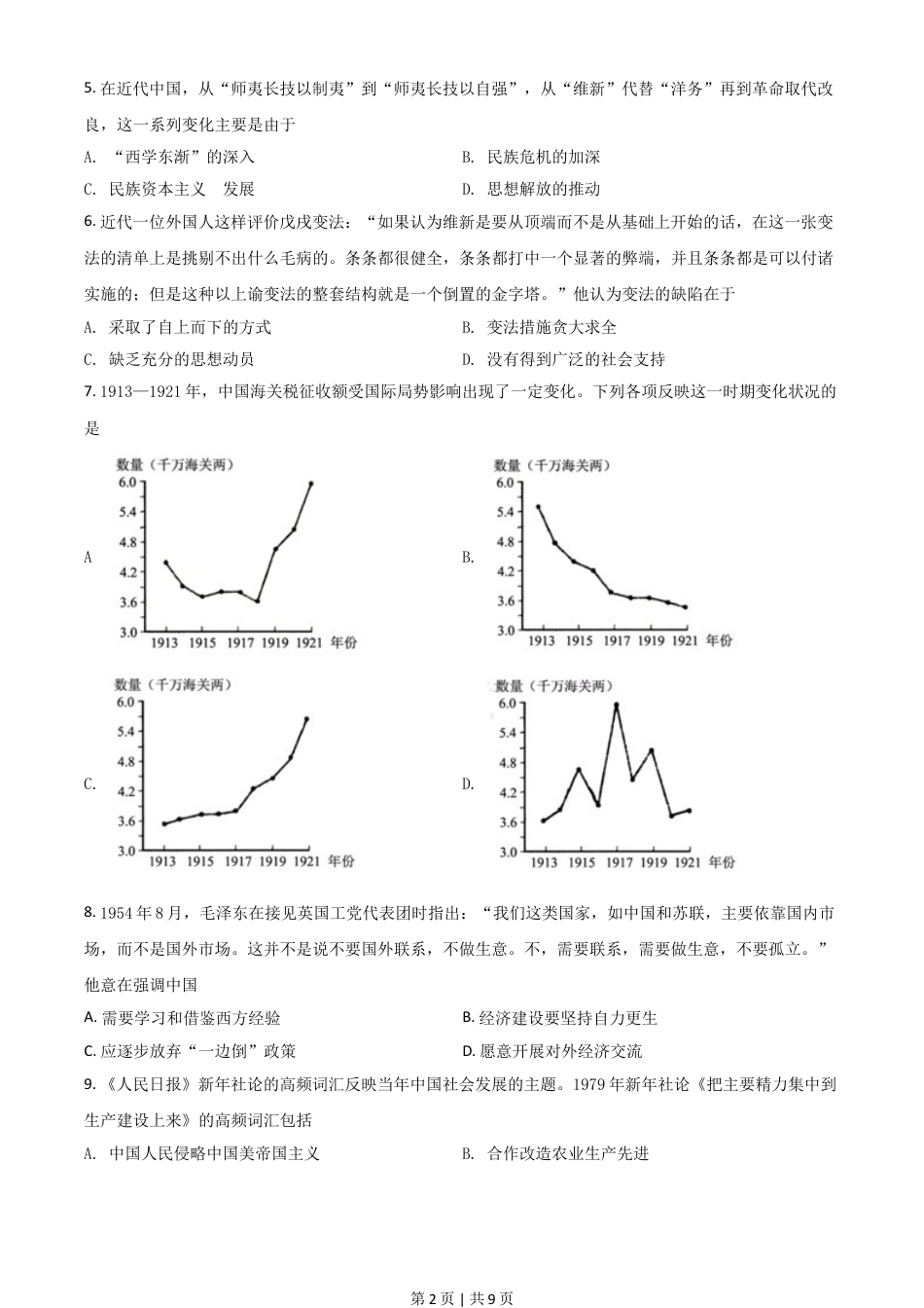 2021年高考历史试卷（山东）（空白卷）.doc_第2页