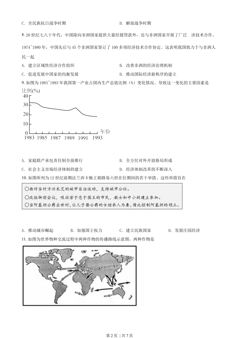 2022年高考历史试卷（山东）（空白卷）.docx_第2页