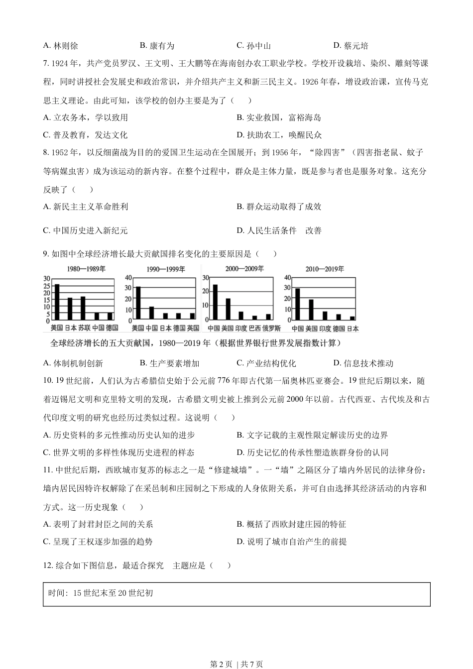 2022年高考历史真题（海南）（空白卷）.docx_第2页