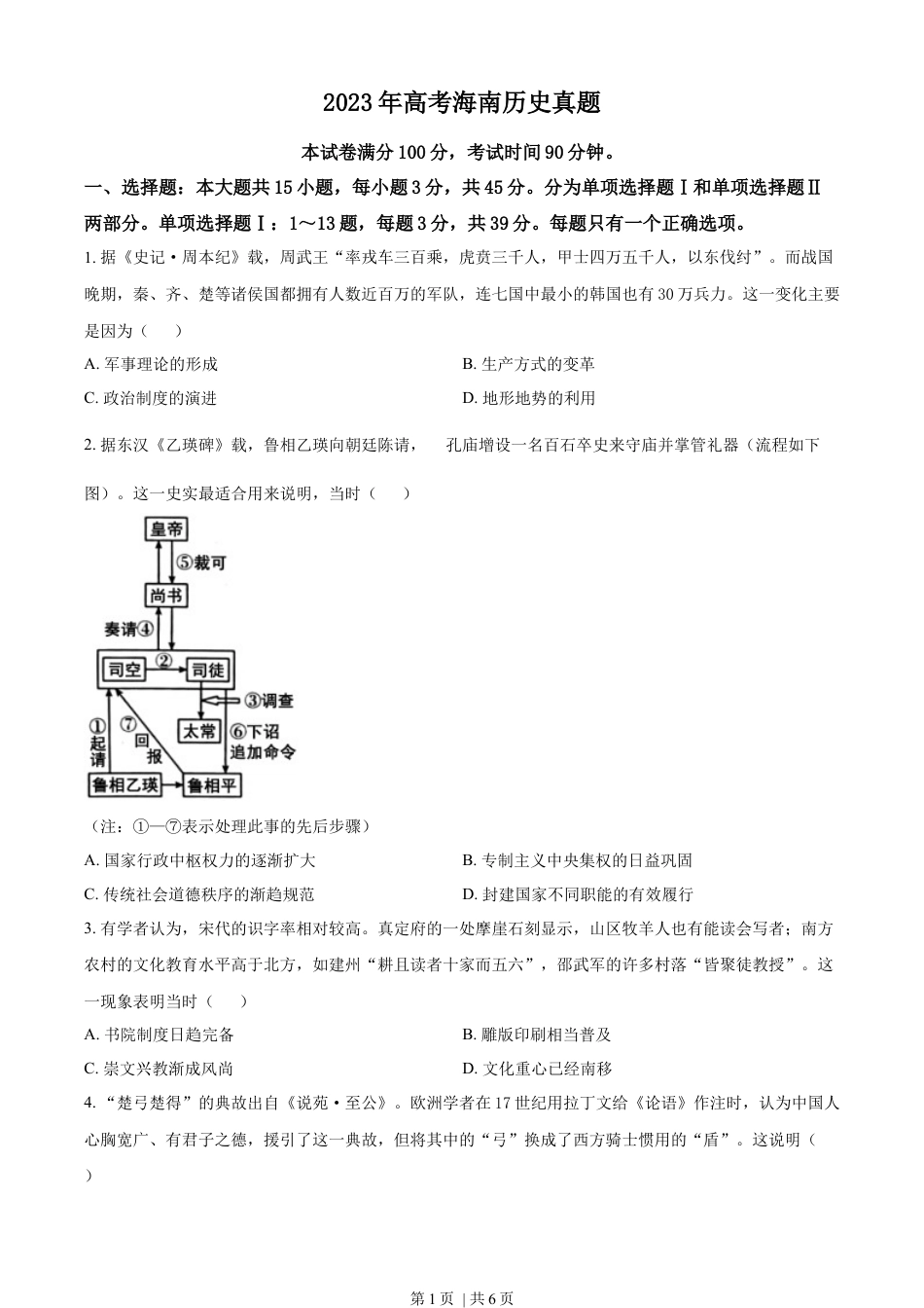 2023年高考历史试卷（海南）（空白卷）.docx_第1页