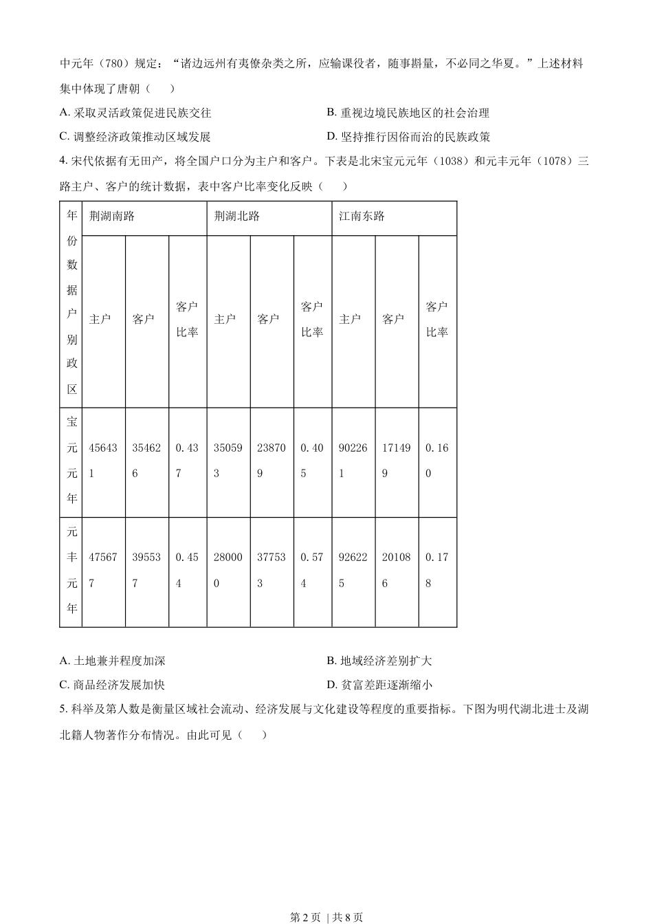 2023年高考历史试卷（湖北）（空白卷）.docx_第2页