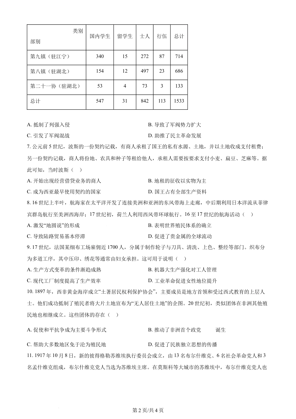 2024年高考历史试卷（新课标）（空白卷）.docx_第2页