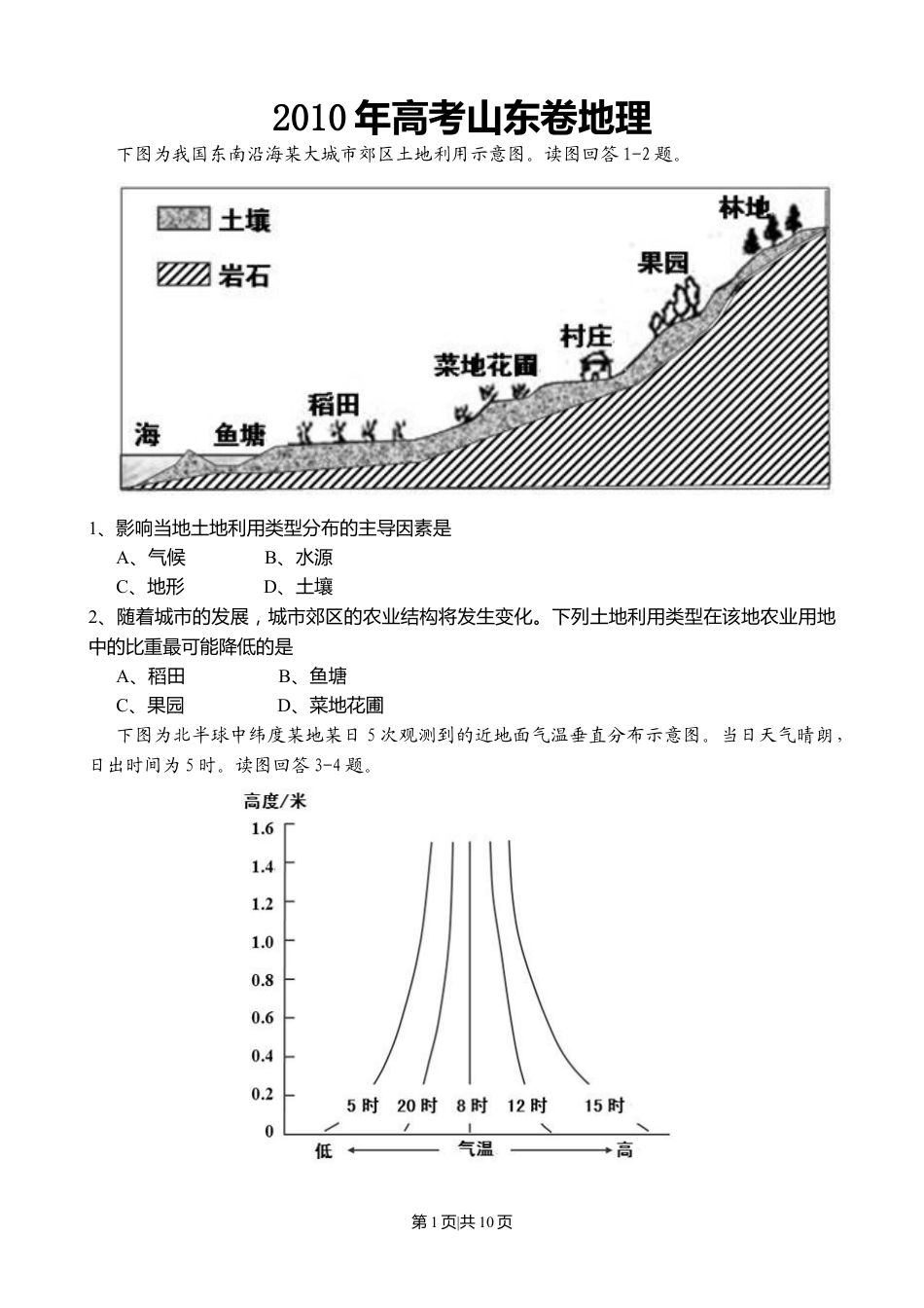 2010年高考地理试卷（山东）（空白卷）.doc_第1页