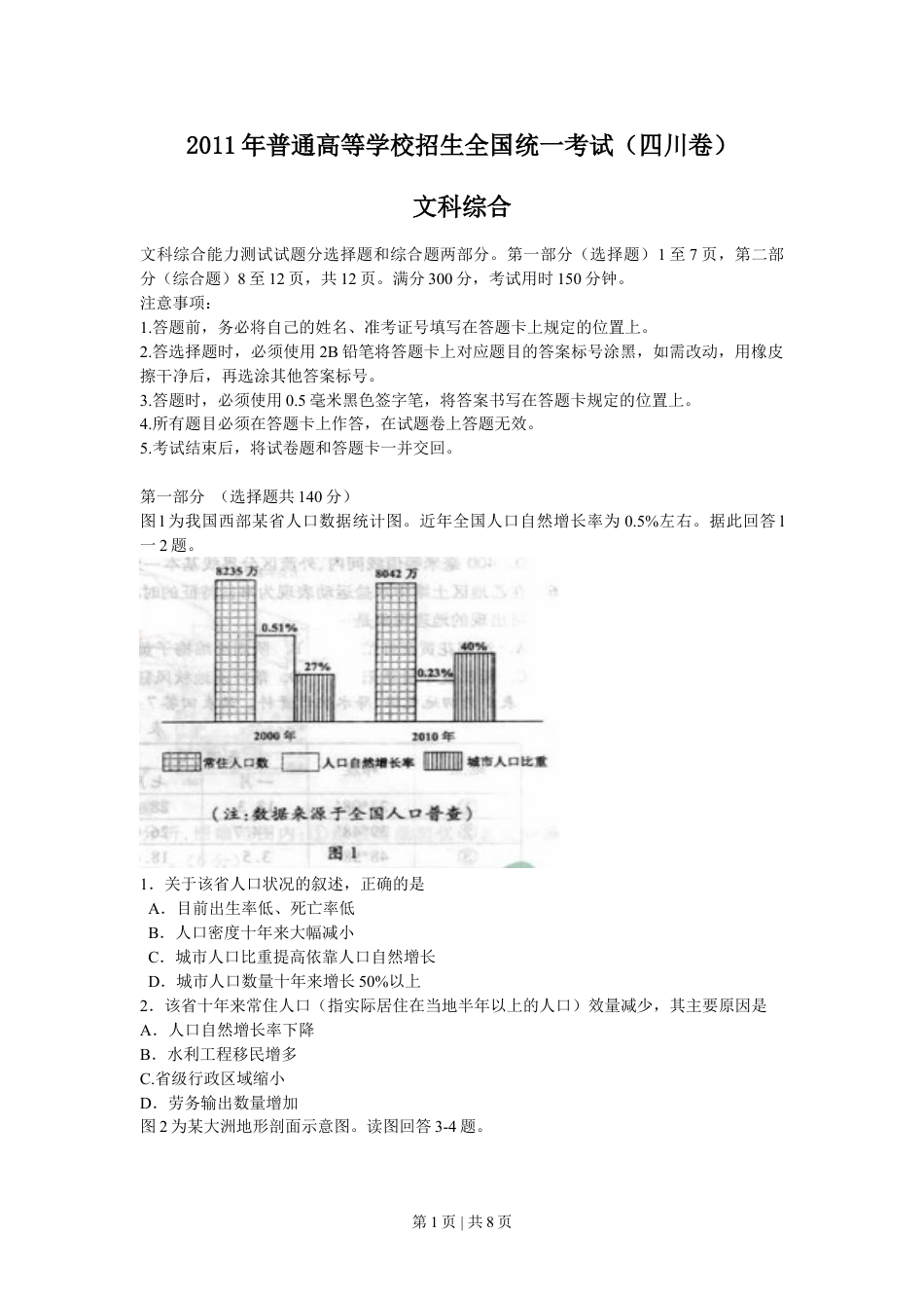 2011年高考地理试卷（四川）（解析卷）.doc_第1页