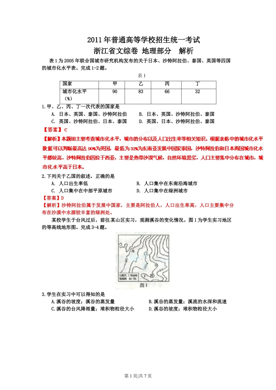 2011年高考地理试卷（浙江）（解析卷）.doc_第1页