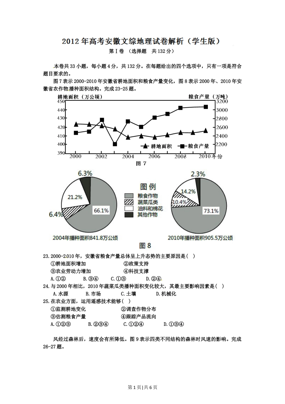 2012年高考地理试卷（安徽）（空白卷）.doc_第1页