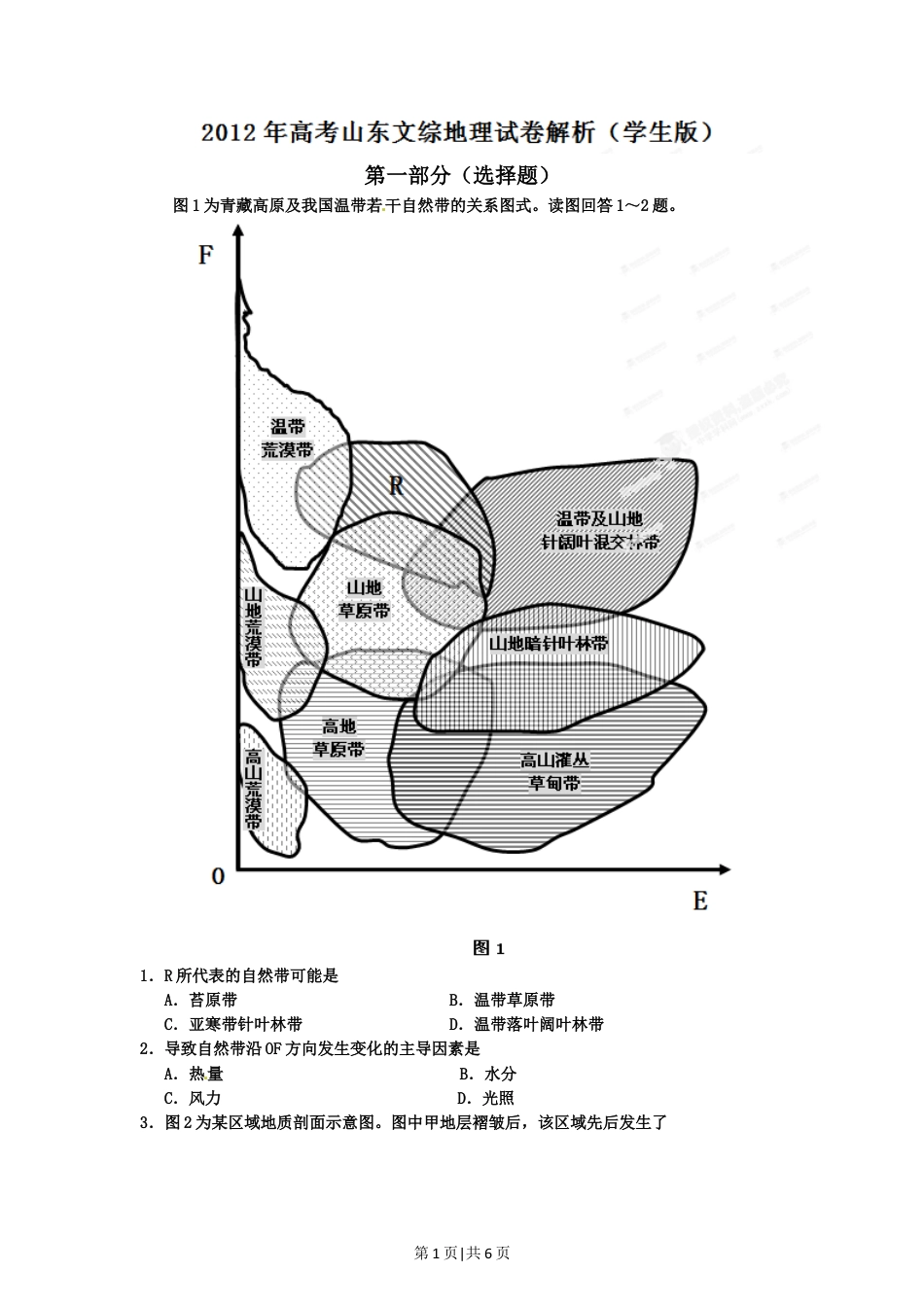 2012年高考地理试卷（山东）（空白卷）.doc_第1页